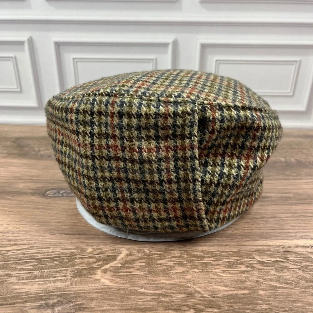 Totes Flat Cap Newsboy Mens OSFA Green Brown Plaid Wool Blend Ivy Scally Hat